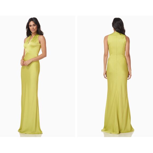 Kay Unger Fallon Halter V Neck Gown Chartreuse Size 12 NWT - Picture 8 of 8
